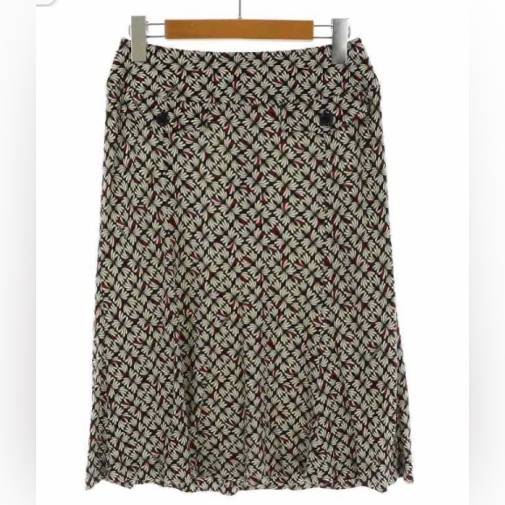 BURBERRY LONDON Flare Skirt Knee Length All Over Pattern 36 Black White small